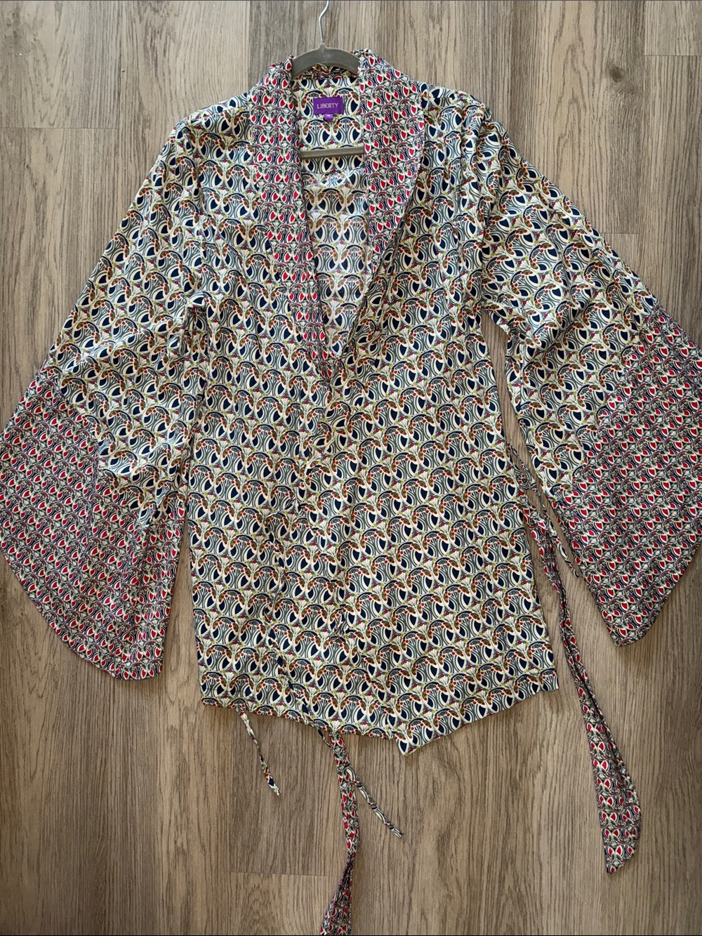 REAL Liberty London Cream Multicolor Printed Wrap Blouse NEVER WORN